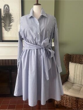 Lane Bryant l Blue & White Striped Poplin Shirt Dress l Pockets l Size 22